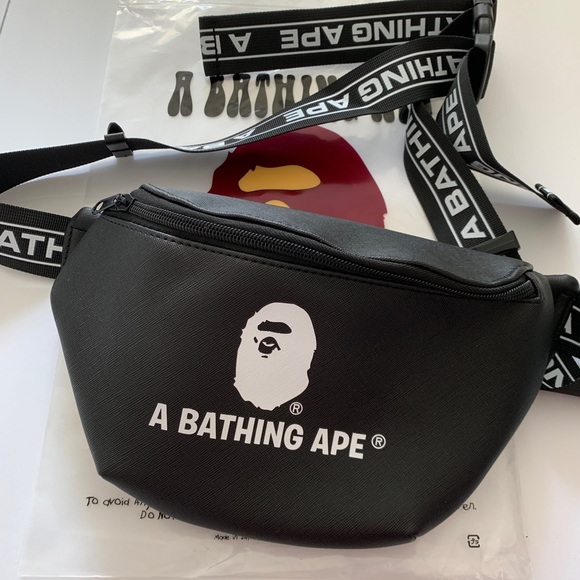 Bape Bags A Bathing Ape Black Leather Waist Bag Fanny Pack Poshmark